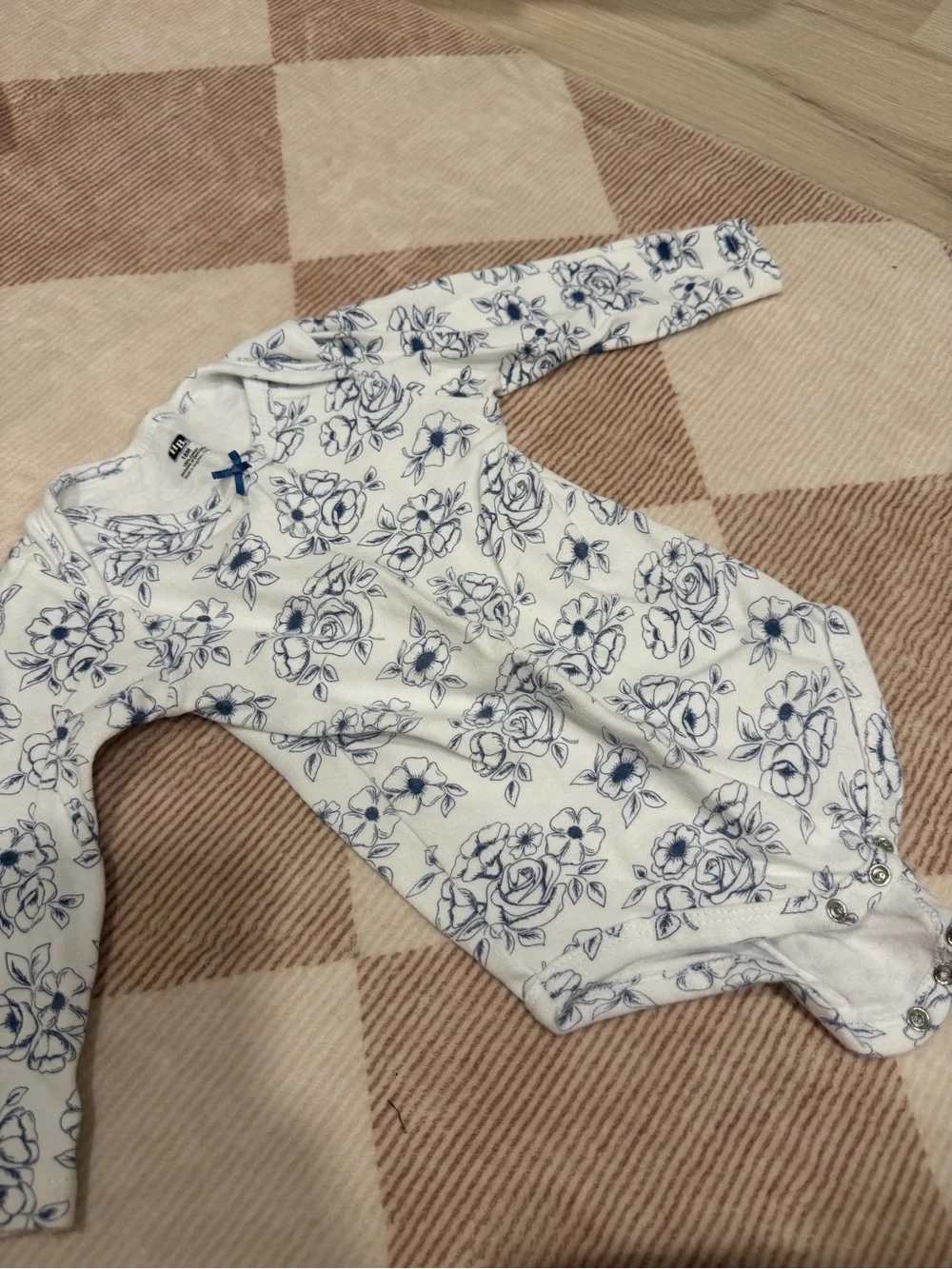 White & Blue Floral Long-Sleeve Baby Bodysuit by Carter's